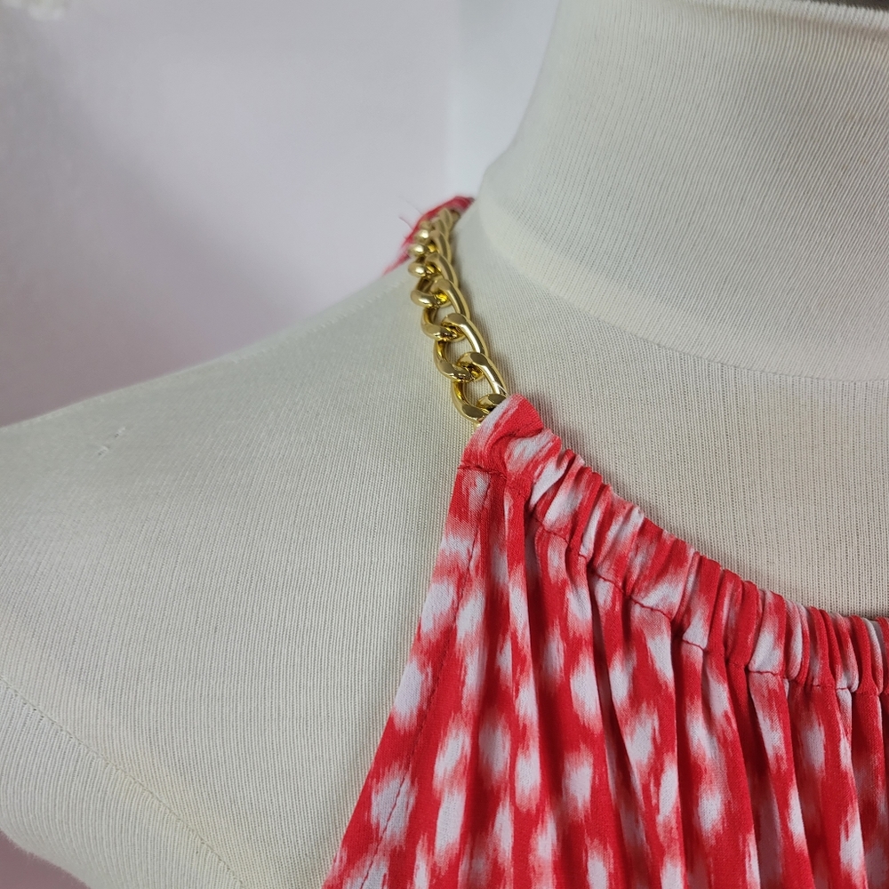 MICHAEL KORS CORAL & WHITE CHAIN NECK SLEEVELESS STRETCH DRESS SZ: M - Picture 15 of 16